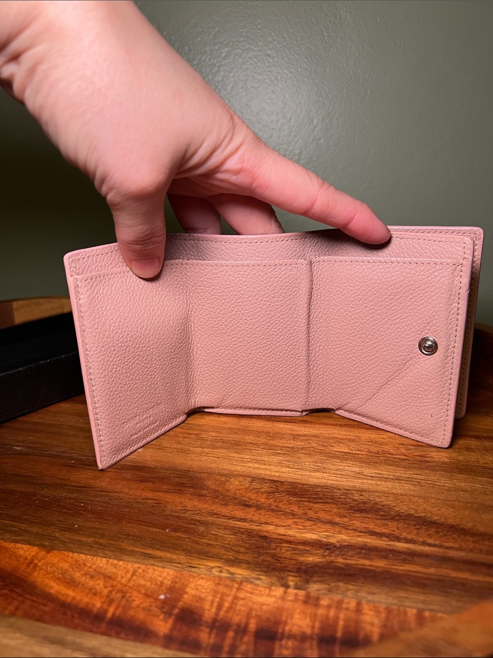 Saint Laurent Pink Pebbled Leather Tri-Fold Wallet with Box - Picture 2 of 14
